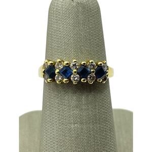 18K Yellow Gold Diamond & Blue Stones Band & Diamonds (11010)